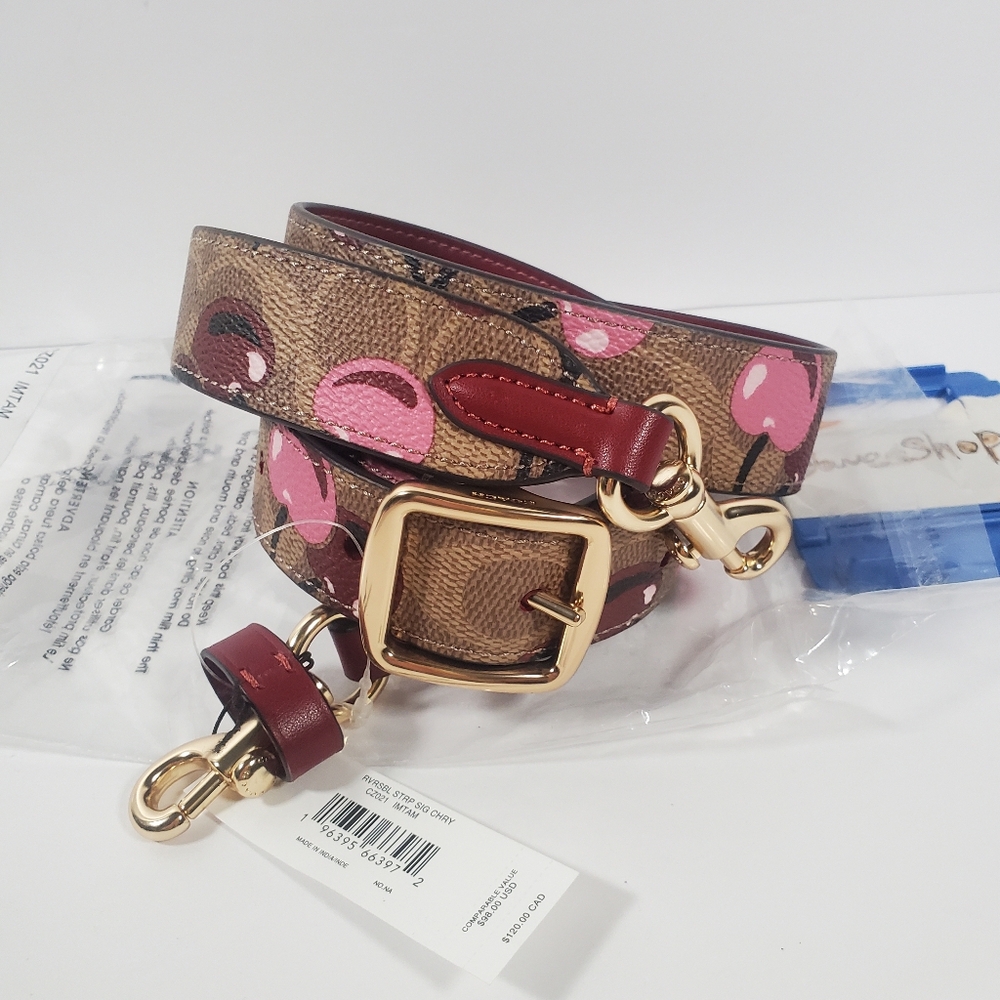 Coach Reversible Strap In Signature Canvas With Cherry Print NWT